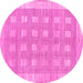 Round Checkered Pink Modern Rug, abs1421pnk