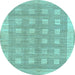 Round Machine Washable Checkered Light Blue Modern Rug, wshabs1421lblu