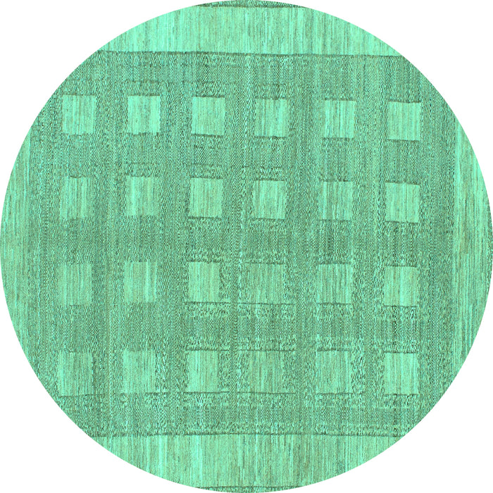 Round Checkered Turquoise Modern Rug, abs1421turq