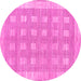 Round Machine Washable Checkered Pink Modern Rug, wshabs1421pnk