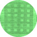 Round Machine Washable Checkered Emerald Green Modern Area Rugs, wshabs1421emgrn