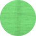 Round Machine Washable Abstract Emerald Green Modern Area Rugs, wshabs1422emgrn