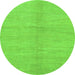 Round Machine Washable Abstract Green Modern Area Rugs, wshabs1422grn