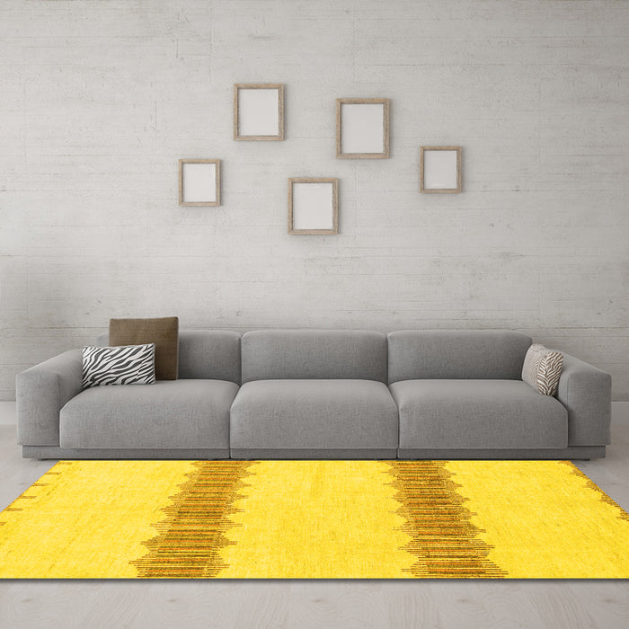 Machine Washable Solid Yellow Modern Rug in a Living Room, wshabs1423yw