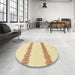 Round Machine Washable Abstract Sun Yellow Rug in a Office, wshabs1423