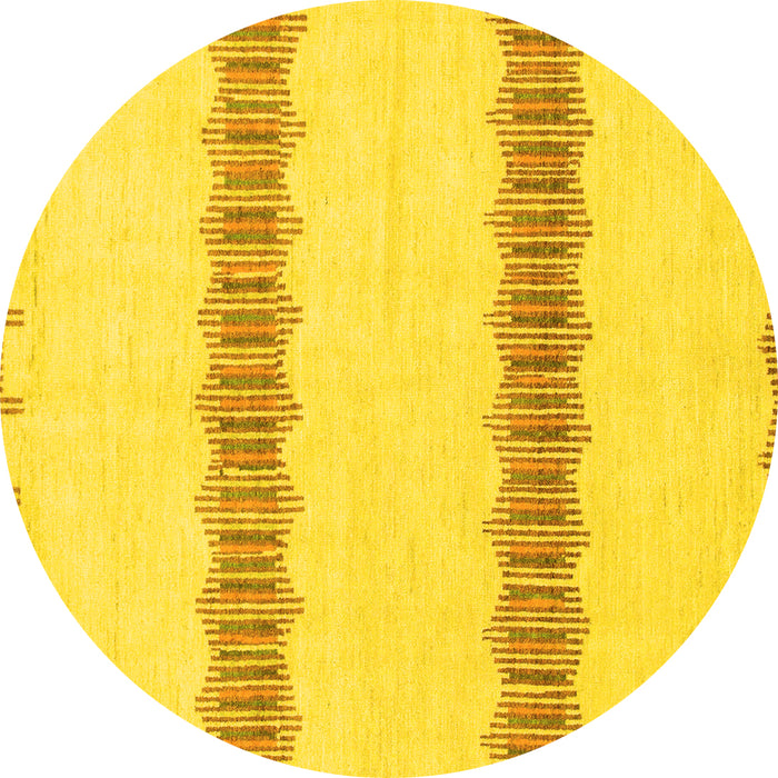 Round Machine Washable Solid Yellow Modern Rug, wshabs1423yw