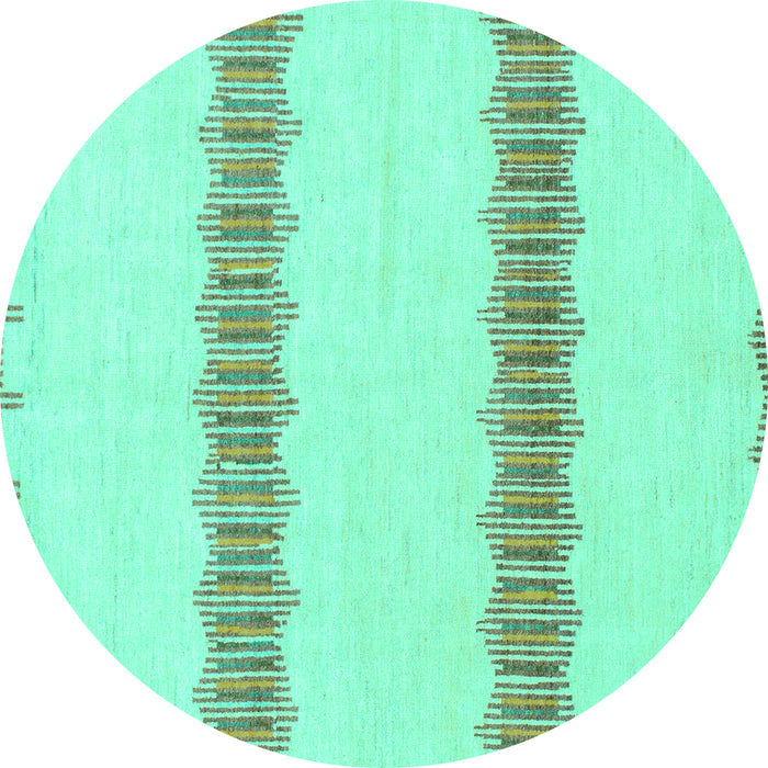 Round Machine Washable Solid Turquoise Modern Area Rugs, wshabs1423turq