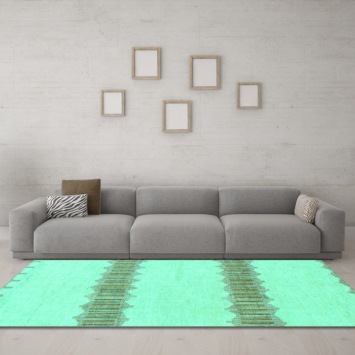 Machine Washable Solid Turquoise Modern Area Rugs in a Living Room,, wshabs1423turq