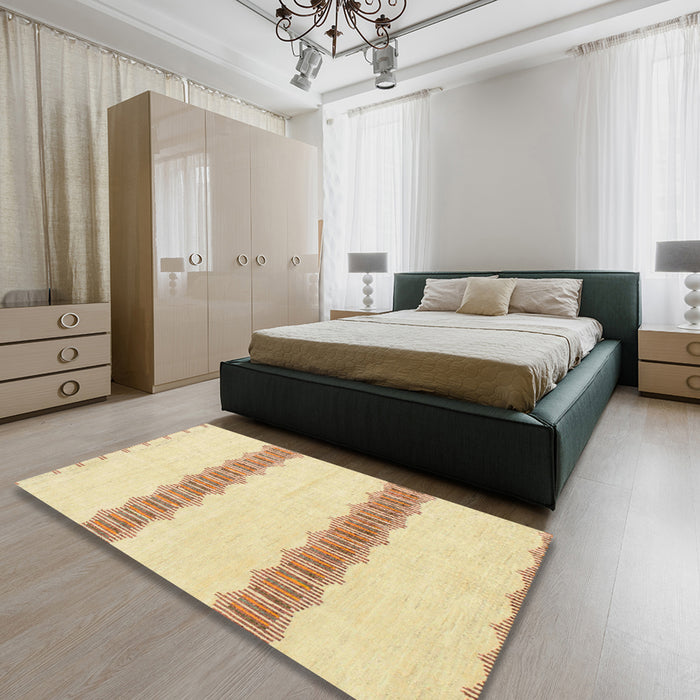 Abstract Sun Yellow Solid Rug in a Bedroom, abs1423