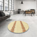 Round Abstract Sun Yellow Solid Rug in a Office, abs1423