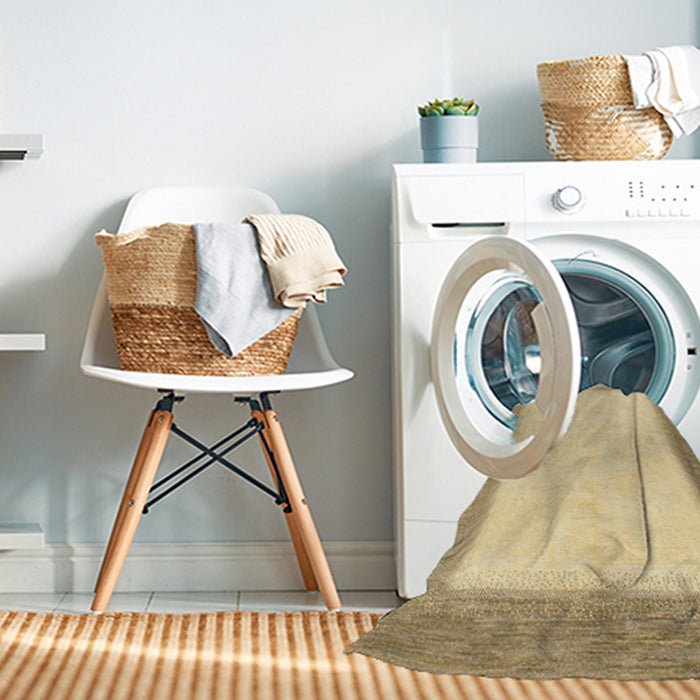 Machine Washable Abstract Mustard Yellow Rug in a Washing Machine, wshabs1424