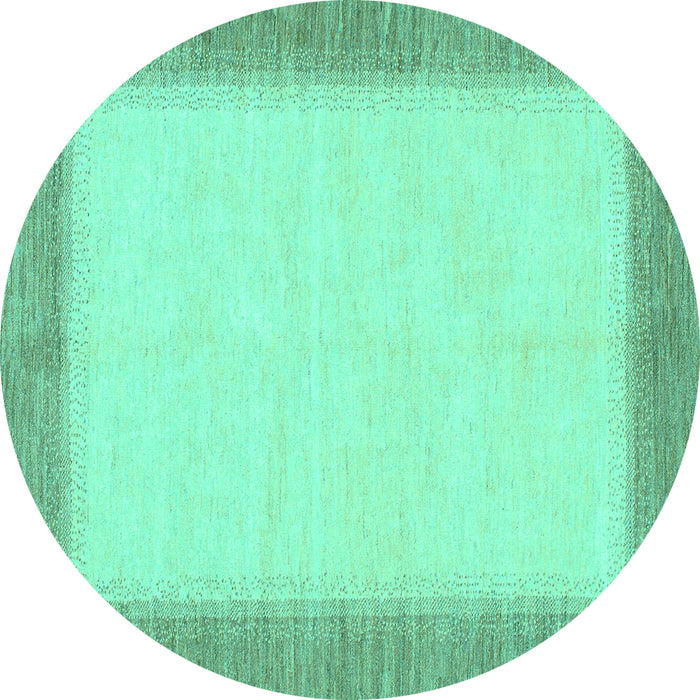 Round Machine Washable Solid Turquoise Modern Area Rugs, wshabs1424turq