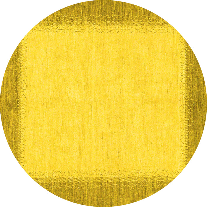 Round Machine Washable Solid Yellow Modern Rug, wshabs1424yw