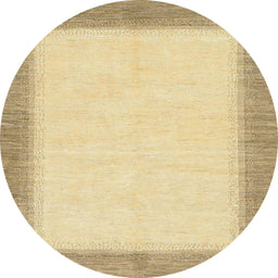 Round Abstract Mustard Yellow Solid Rug, abs1424