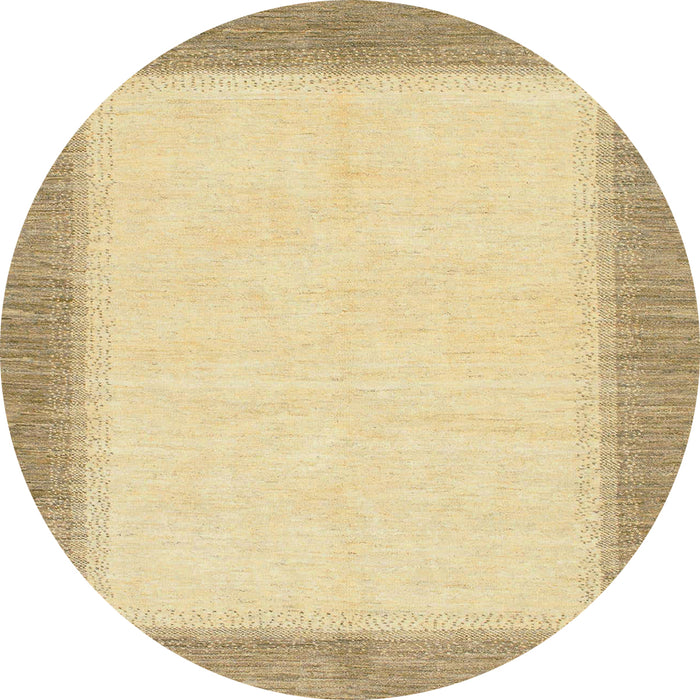Round Abstract Mustard Yellow Solid Rug, abs1424