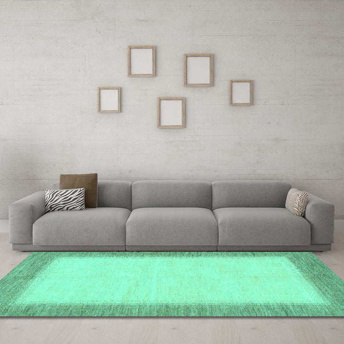 Machine Washable Solid Turquoise Modern Area Rugs in a Living Room,, wshabs1424turq