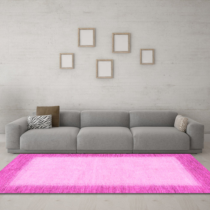 Machine Washable Solid Pink Modern Rug in a Living Room, wshabs1424pnk
