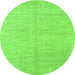 Round Machine Washable Solid Green Modern Area Rugs, wshabs1425grn