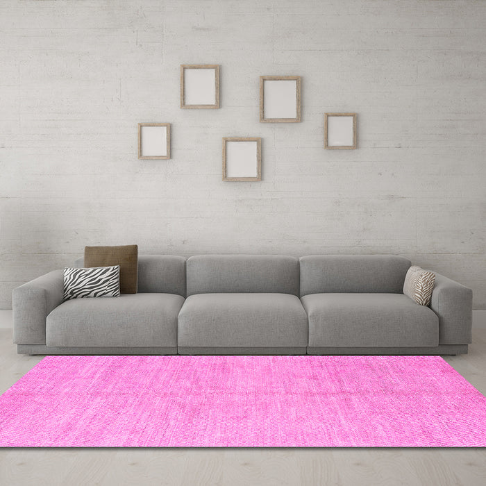 Machine Washable Solid Pink Modern Rug in a Living Room, wshabs1425pnk