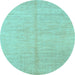 Round Machine Washable Solid Light Blue Modern Rug, wshabs1425lblu