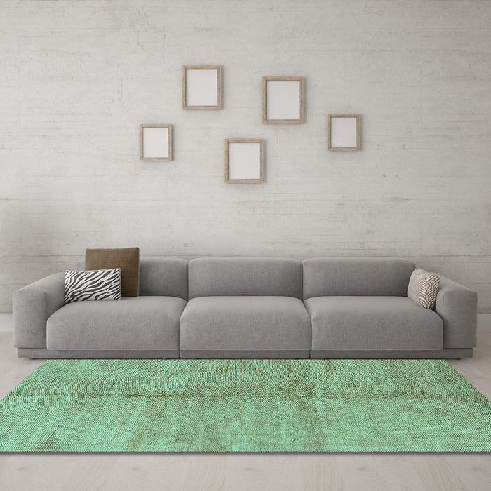 Machine Washable Abstract Turquoise Modern Area Rugs in a Living Room,, wshabs1426turq