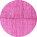 Round Machine Washable Abstract Pink Modern Rug, wshabs1426pnk