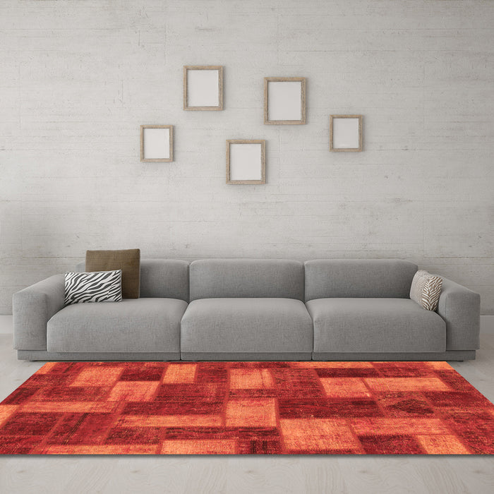 Machine Washable Abstract Orange Modern Area Rugs in a Living Room, wshabs1427org