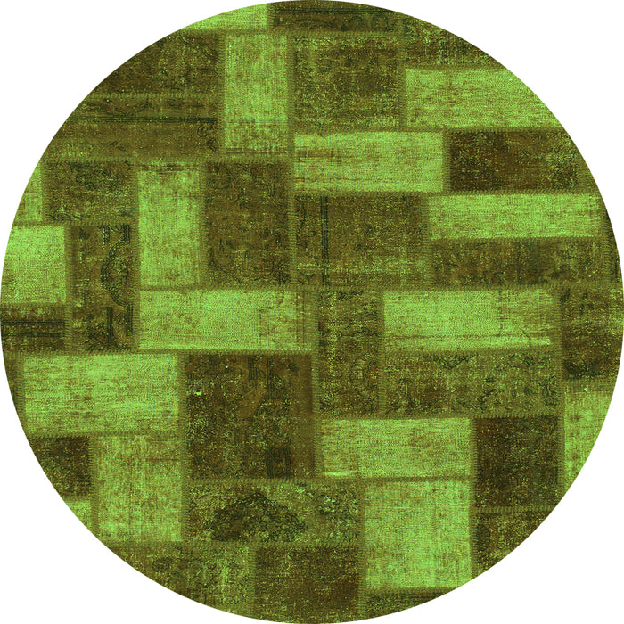Round Machine Washable Abstract Green Modern Area Rugs, wshabs1427grn