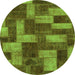 Round Machine Washable Abstract Green Modern Area Rugs, wshabs1427grn