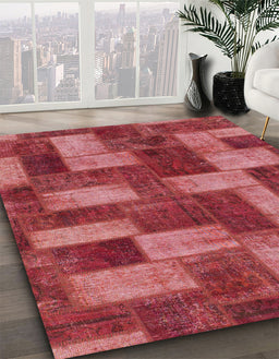 Abstract Red Modern Rug in Family Room, abs1427