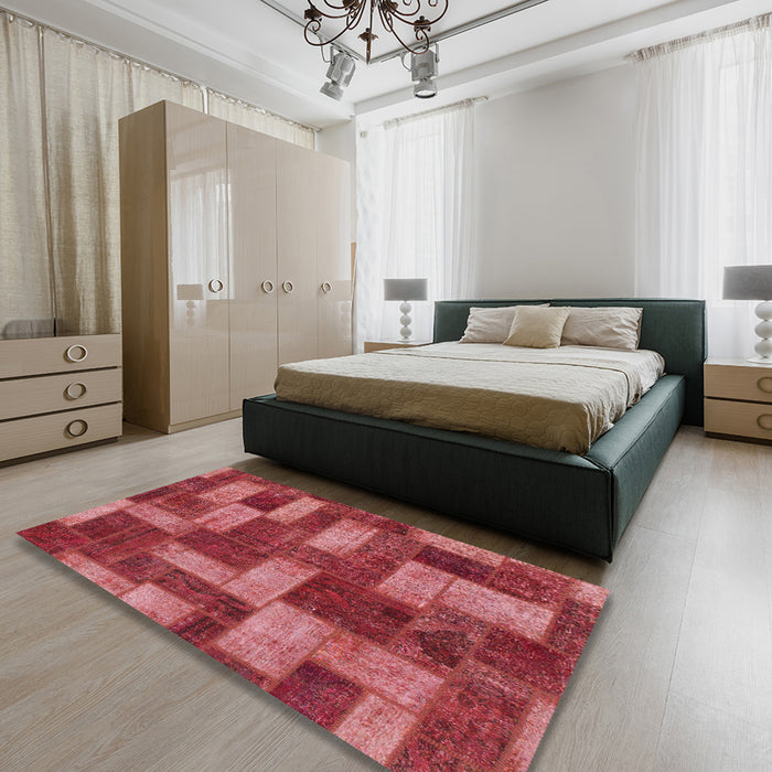 Abstract Red Modern Rug in a Bedroom, abs1427