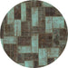 Round Machine Washable Abstract Turquoise Modern Area Rugs, wshabs1427turq