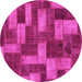 Round Machine Washable Abstract Pink Modern Rug, wshabs1427pnk