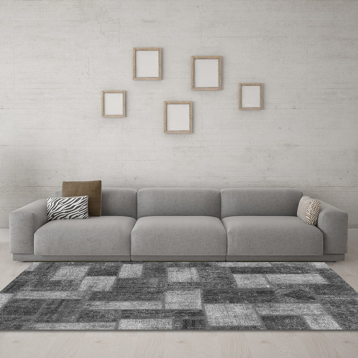 Machine Washable Abstract Gray Modern Rug in a Living Room,, wshabs1427gry