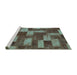 Sideview of Machine Washable Abstract Turquoise Modern Area Rugs, wshabs1427turq