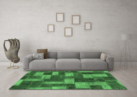 Machine Washable Abstract Emerald Green Modern Rug, wshabs1427emgrn