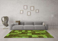 Machine Washable Abstract Green Modern Rug, wshabs1427grn