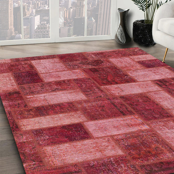 Abstract Red Modern Rug in Family Room, abs1427