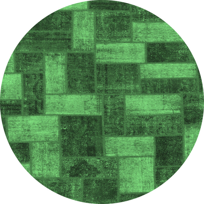 Round Machine Washable Abstract Emerald Green Modern Area Rugs, wshabs1427emgrn