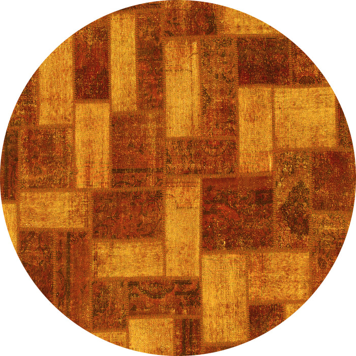 Round Machine Washable Abstract Yellow Modern Rug, wshabs1427yw