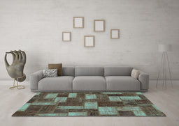 Machine Washable Abstract Turquoise Modern Area Rugs in a Living Room,, wshabs1427turq