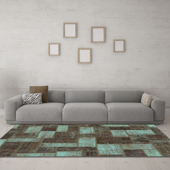 Machine Washable Abstract Turquoise Modern Area Rugs in a Living Room,, wshabs1427turq