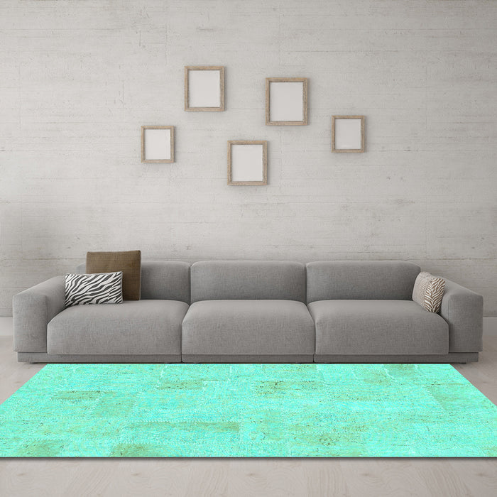 Machine Washable Solid Turquoise Modern Area Rugs in a Living Room,, wshabs1428turq