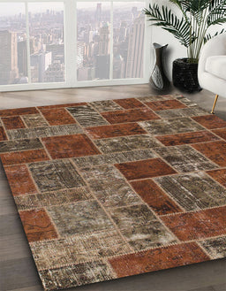 Abstract Dark Almond Brown Modern Rug in Family Room, abs1429