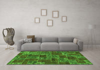 Machine Washable Abstract Green Modern Rug, wshabs1429grn