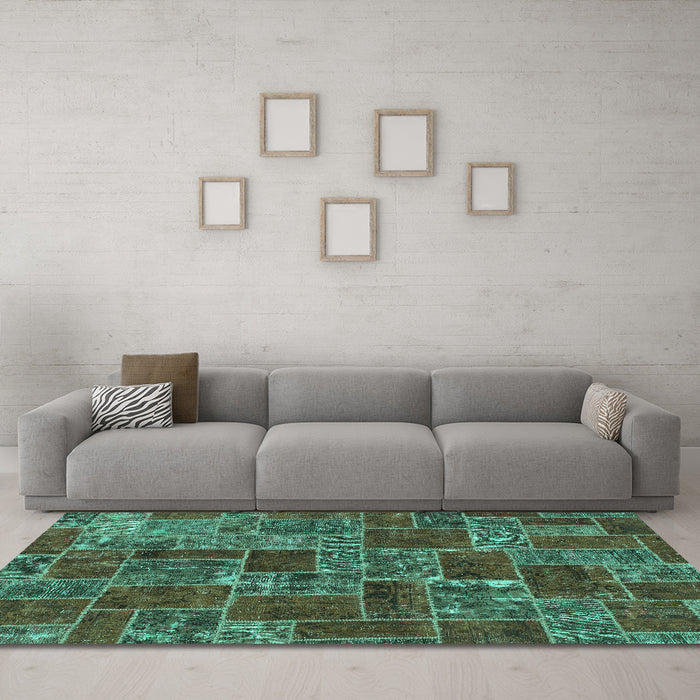 Machine Washable Abstract Turquoise Modern Area Rugs in a Living Room,, wshabs1429turq