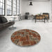 Round Machine Washable Abstract Dark Almond Brown Rug in a Office, wshabs1429