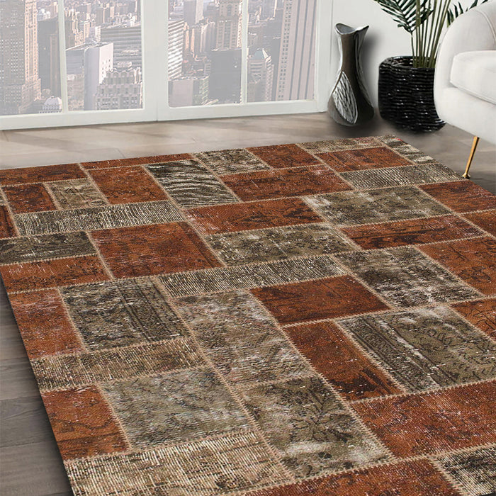 Machine Washable Abstract Dark Almond Brown Rug in a Family Room, wshabs1429