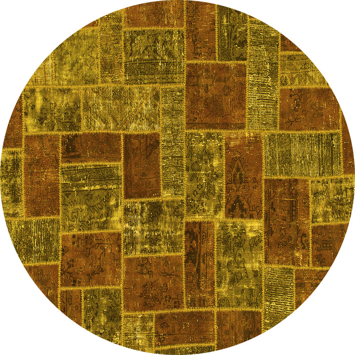 Round Abstract Yellow Modern Rug, abs1429yw