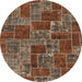 Round Machine Washable Abstract Dark Almond Brown Rug, wshabs1429